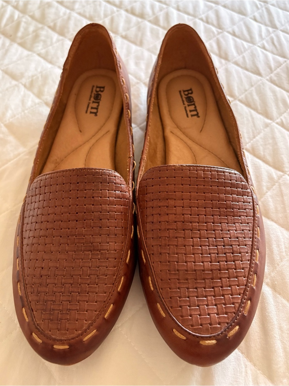 Born “Sebra” Brown Basket Weave Leather Comfort Loafers Size 10